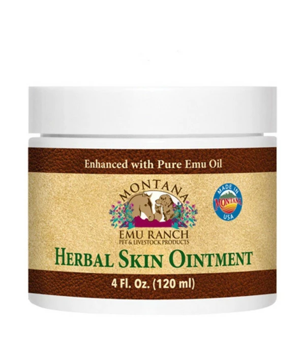 Montana Emu Ranch - Herbal Skin Ointment - 4 Ounce Jar - For Pet And Livestock - Made With Pure Emu Oil