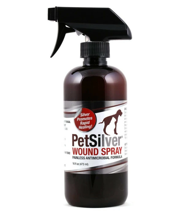 PetSilver Wound & Skin Spray With Chelated Silver Made In USA Vet Formulated All Natural Pain Free Formula Relief For Hot Spots Wounds Rashes And Various Skin Issues 16 Fl Oz
