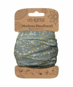 Karma Gifts Gray & Gold Flowers Headband For Women - Medium - Fabric Headband And Stretchy Hair Scarf - Dark Grey