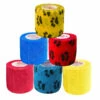 Prairie Horse Supply 2 Inch Vet Wrap Tape Bulk (Yellow, Red, Blue And Black Paw Prints On Yellow, Red, Blue) (Pack Of 6) Self Adhesive Adherent Adhering Flex Bandage Grip Roll For Dog Cat Pet
