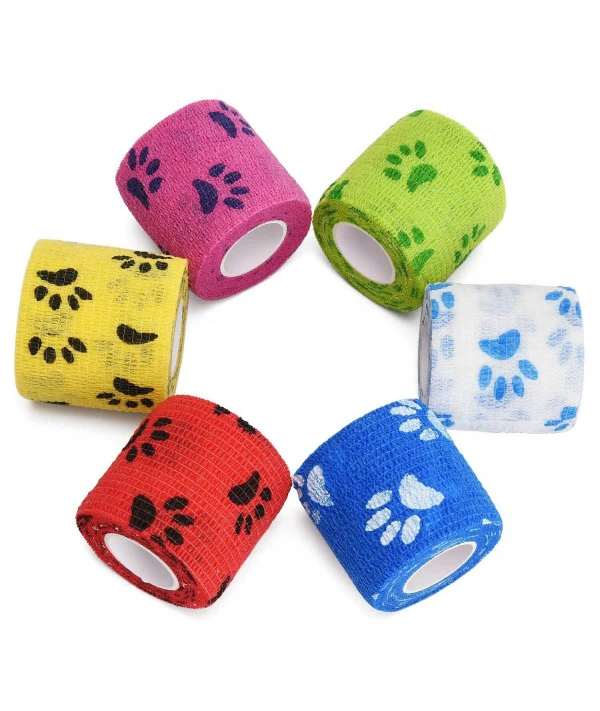 TOBWOLF 6PCS First Aid Cohesive Bandage, 2x5yd / 5cmx4.5m Self Stick Adhesive Tape Roll, Elastic & Breathable First Aid Bandage For Pet Dog Cat Animal Wound - 6 Assorted Colors