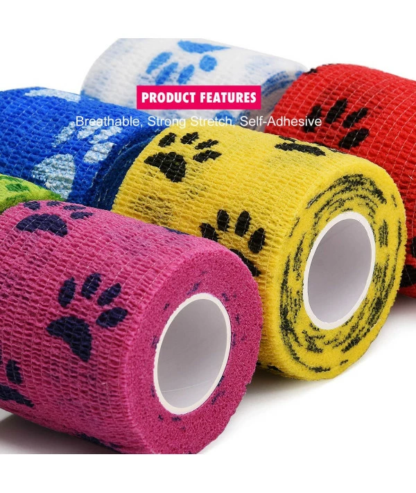 TOBWOLF 6PCS First Aid Cohesive Bandage, 2x5yd / 5cmx4.5m Self Stick Adhesive Tape Roll, Elastic & Breathable First Aid Bandage For Pet Dog Cat Animal Wound - 6 Assorted Colors - Image 4