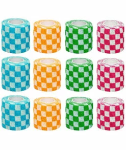 Vet Wraps 2 Inch Self- Adherent Cohesive Gauze Bandage For Animals Dogs Cats Horses, 4 Colors Plaid Pattern, 12 Rolls