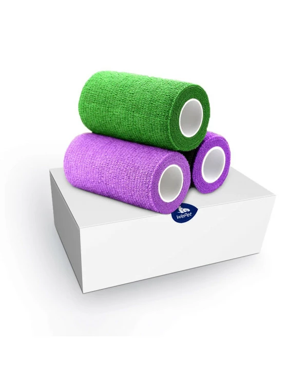 WePet Pet Wrap, Self-Adhesive Non-Woven Tape For Dog Legs, Paws, Wounds, First Aid Cohesive Gauze For Horse, Cat, Bird, Animal, 3 Rolls, 4 Inch