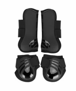 Zerodis Horse Leg Guard 2 Pair Pu Shell Horse Front Back Leg Guard Boot Wrap Protective Boots Horse Fly Protection Leg Guards Set During Jump(L Black)