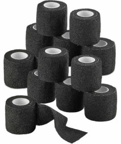 Vet Wrap - (Pack Of 12-2 Inch X 5 Yard Rolls) Self Adherent Wrap Cohesive Compression Bandage And Medical Gauze Bandage Roll Tape For Dogs, Cats, Horses, Black